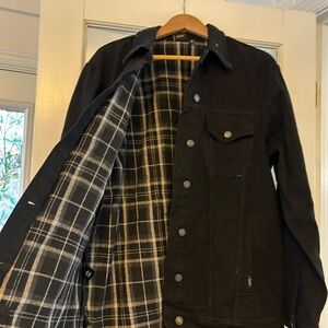 Girrlscout Black Denim Jacket with Plaid Flannel Lining M